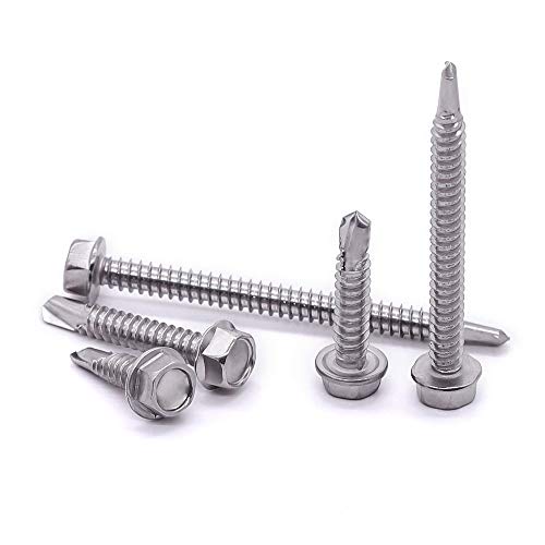 #8 x 1 Hex Washer Head Self Drilling Screws, Self Tapping Sheet Metal Tek Screws, 410 Stainless Steel, 100 PCS