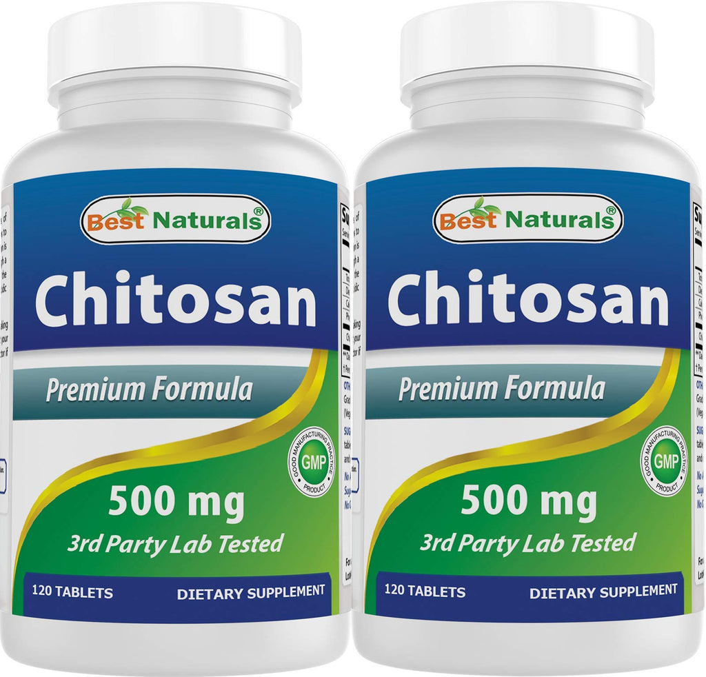 #1 Chitosan 500mg 120 Tablets by Best Naturals - Supports fat absorbing action - Manufactured in a USA Based GMP Certified Facility and Third Party Tested for Purity. Guaranteed!! pack of 2