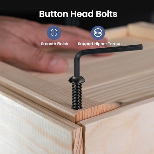 1/4-20 x 7/8 Inch Button Head Socket Cap Bolts Screws,304 Stainless Steel 18-8,Fully Threaded,Black Zinc Plated,with Hex Spanner(50Pcs)