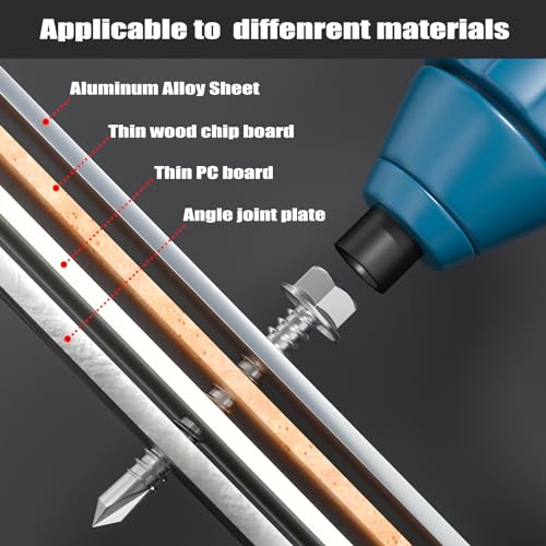 150Pcs Self Drilling Screws Assortment Kit, 410 Stainless Steel Self Tapping Sheet Metal TEK Screws, #8 1/2" 3/4" #10 1" 1-1/2", Hex Washer Head