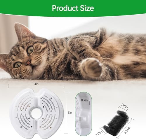12 Packs Cat Water Fountain Filters for Ultra Silent Cat Fountain 67oz/2L with LED Night Light, Triple Filtration System Activated Carbon Filter with Pre-Filter Sponges for Pet Water Fountain