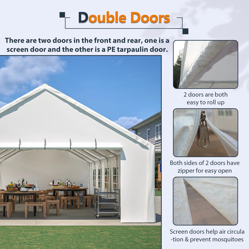 20x40 FT Heavy-Duty Party Tent with 3 Storage Bags - Large Waterproof Wedding Event Shelter for Removable Sidewalls & Zipper Door - Outdoor Commercial Tent for Parties Carport Camping BBQ Garden