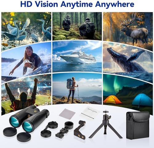 12x50 Plus HD Binoculars for Adults High Powered, Waterproof Binoculars with Phone Adapter, Super Bright Large View Binoculars for Bird Watching, Hunting, Stargazing