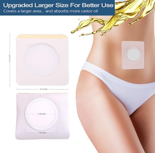 12Pcs Hypoallergenic Castor Oil Pack Wrap for Belly Button, 3.2 x 3.2 inches Disposable, Self-Adhesive, and Highly Absorbent Castor Oil Wraps Patch Pads - White