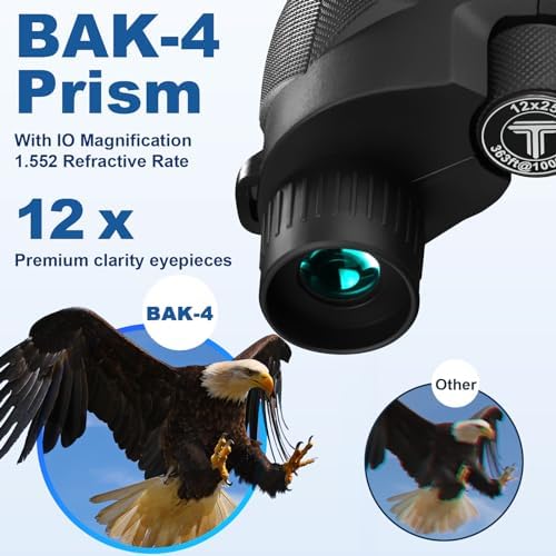 12x25 Compact Binoculars for Adults and Kids - High Powered Binoculars with Clear Low Light Vision and Large Eyepiece, HD Easy Focus Binoculars for Bird Watching, Concerts and Sport Games