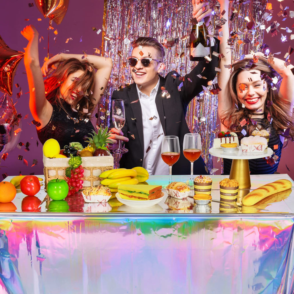 12 Pack Iridescence Plastic Tablecloths Shiny Disposable Laser Rectangle Table Covers Holographic Foil Tablecloth Iridescent Party Decoration Birthday Bridal Wedding Christmas 54" x 108"(Laser)