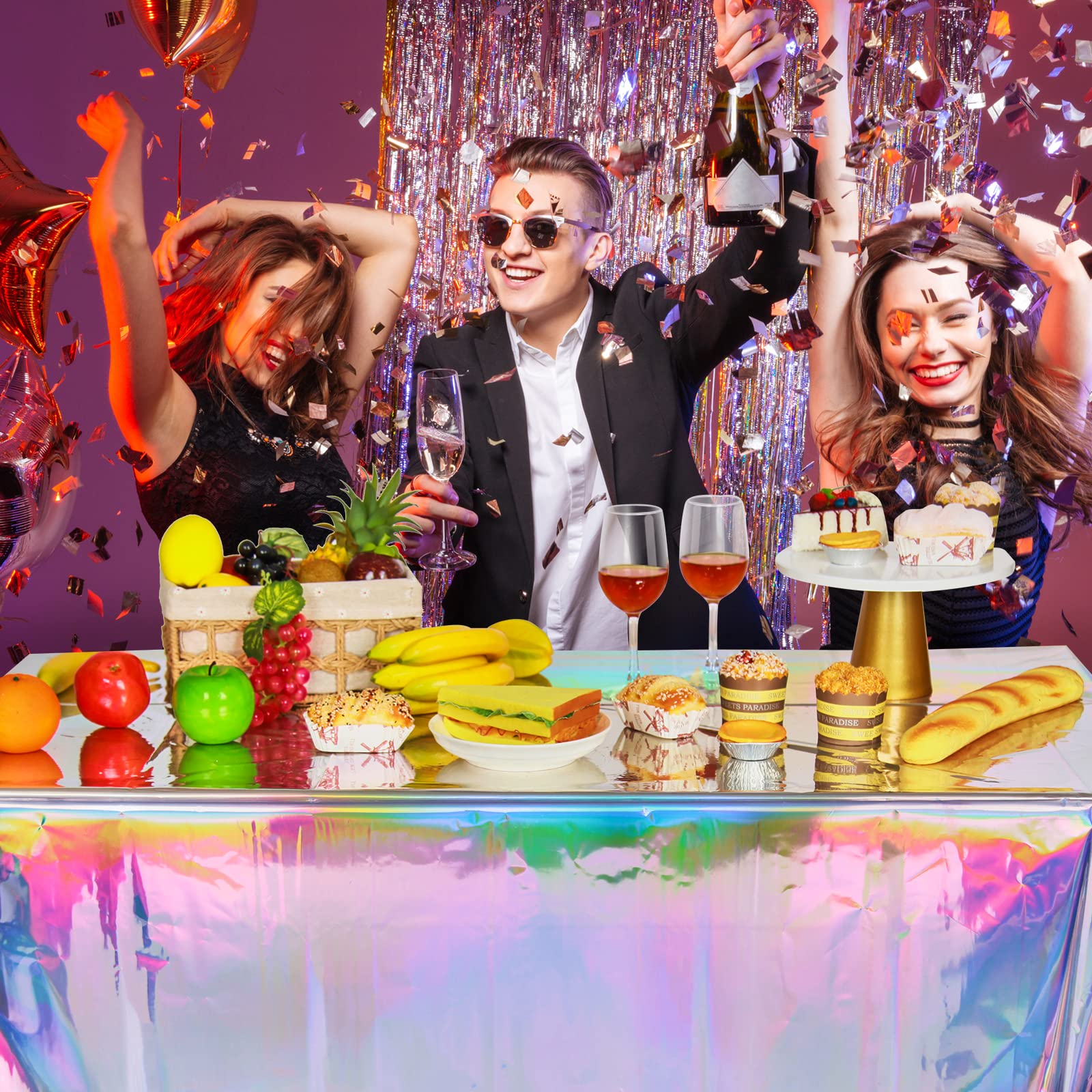 12 Pack Iridescence Plastic Tablecloths Shiny Disposable Laser Rectangle Table Covers Holographic Foil Tablecloth Iridescent Party Decoration Birthday Bridal Wedding Christmas 54" x 108"(Laser)