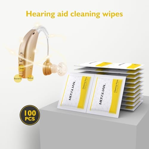 100 Count Hearing Aid Wipes Individually Wrapped Hearing Aid Cleaner Hearing Aid Cleaning Wipes for Hearing Aids,Earmold, Earbuds, Headphone,Screen,Glasses,Phone