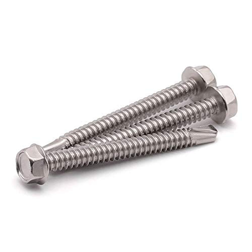 #10 x 1-1/4" (50 Pack) Hex Washer Head Self Drilling Screws (1/2" to 2-1/2" Available), Hex Drive, Flange Hex Self Tapping Screws, 410 Stainless Steel Sheet Metal Screws, No Pre-drilled Needs