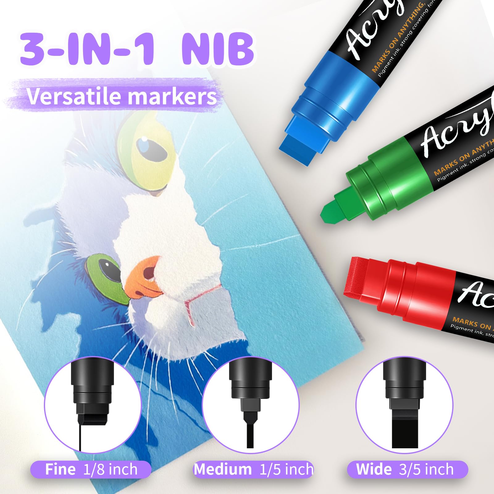 14 Colors Jumbo Markers, Jumbo Acrylic Paint Markers 15mm Wide Felt Tip Permanent Ink Pens for Poster, Rock Painting,Fabric,Glass, Wood, Stone, Ceramic & DIY Crafts, Vibrant Art Pens for Most Surfaces