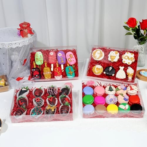 10PCS 10x7x2 inches Clear Strawberry Boxes Cookie Boxes Bakery Boxes Macaron Boxes Gift Boxes Treat Boxes for Party Favors