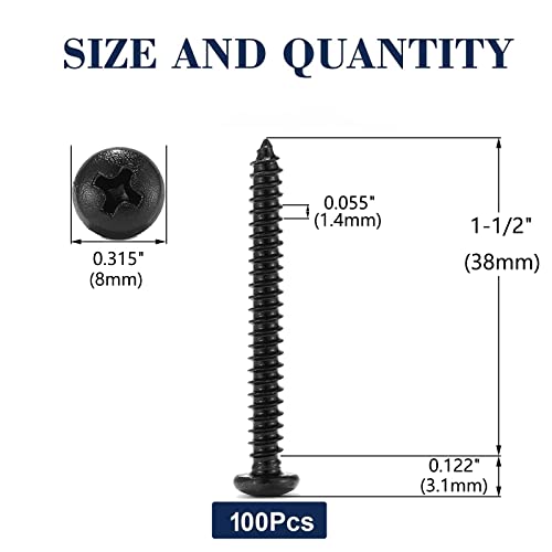 #8 x 1-1/2" Wood Screw 100Pcs 18-8 (304) Stainless Steel Pan Head Fast Self Tapping Drywall Screws Black Oxide by SG TZH