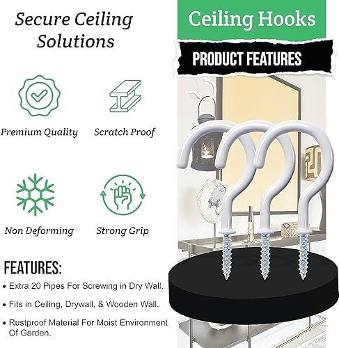 100 Pcs Ceiling Hooks for Hanging Plants, Cups, Utensils and Christmas String Lights, 1-1/4 inch Vinyl Coated Screw-in Plant and Cup Hooks for Wooden and Drywall with Anchors