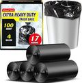100 Count 17 Micron Extra Heavy Duty 4 Gallon Trash Bags, Sturdy & Tear-Resistant Small Trash Bags Bathroom, Bathroom Trash Bags, Small Garbage Bags, Mini Trash Bags for Bathroom Trash Can
