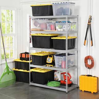 HDX 27-Gallon Black Stackable Waterproof Storage Tote with Yellow Lid, 5-Pack