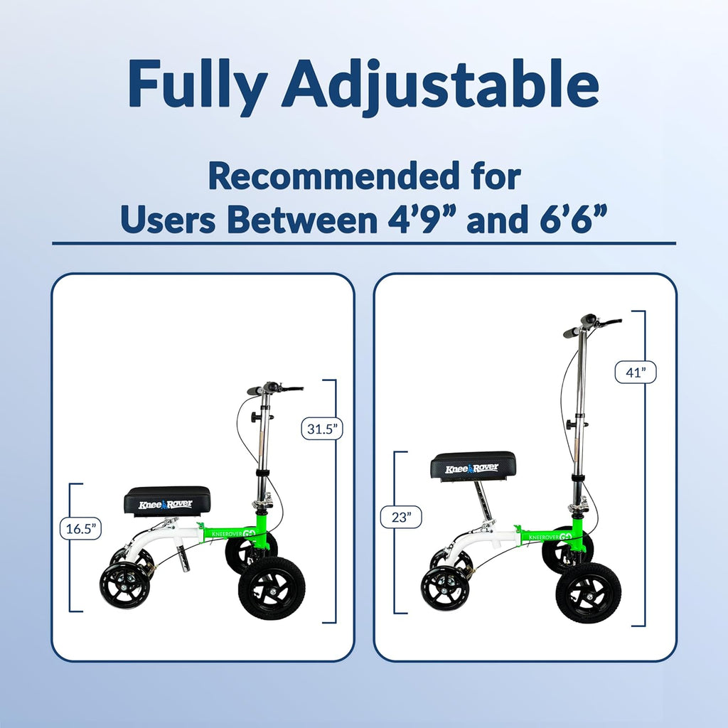 KneeRover GO HYBRID All Terrain Compact Knee Scooter for Adults - Race Car Green, Adjustable, Heavy Duty, Ideal for Foot Injuries and Recovery