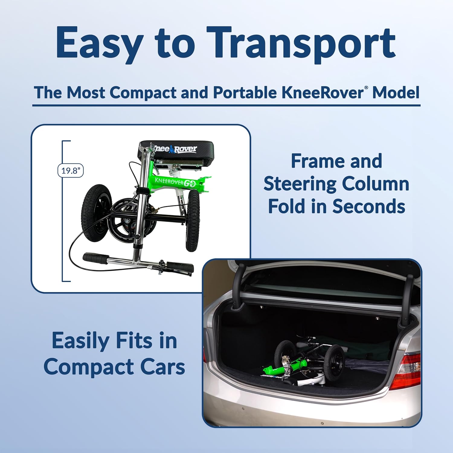 KneeRover GO HYBRID All Terrain Compact Knee Scooter for Adults - Race Car Green, Adjustable, Heavy Duty, Ideal for Foot Injuries and Recovery