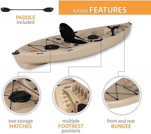 Lifetime Tamarack Angler 100 Fishing Kayak 10ft 2-Pack with Paddles - UV-Protected HDPE, Adjustable Seat, Rod Holders, Tan