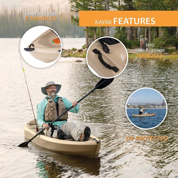 Lifetime Tamarack Angler 100 Fishing Kayak 10ft 2-Pack with Paddles - UV-Protected HDPE, Adjustable Seat, Rod Holders, Tan