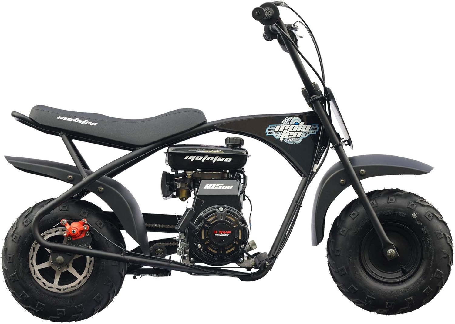 MotoTec 105CC 3.5HP Mini Bike, Black, Alloy Steel, 23mph Speed, Indoor Use, Distance Monitor, 185lbs Capacity