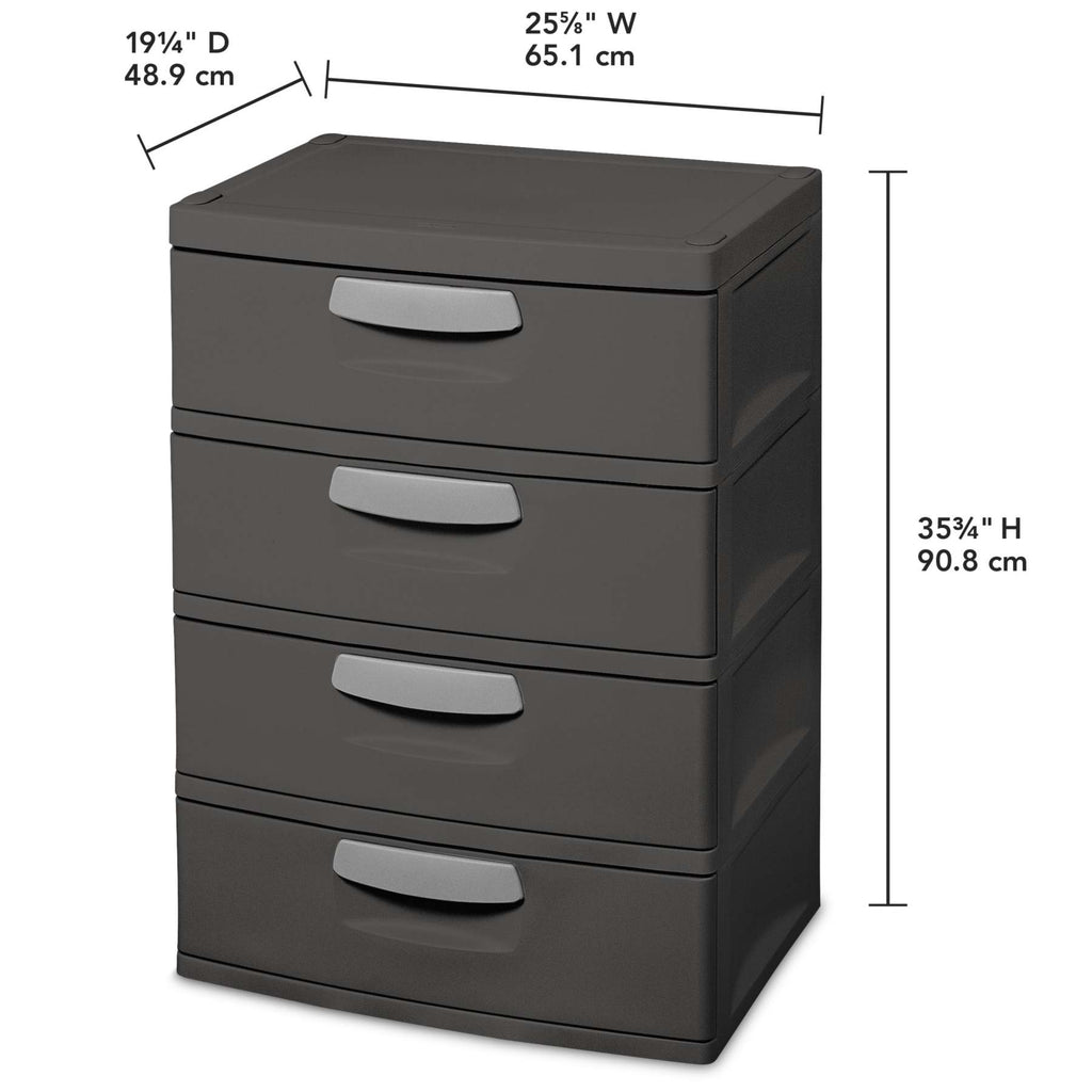Sterilite Heavy-Duty 4 Drawer Plastic Storage Unit, Flat Gray, BPA-Free