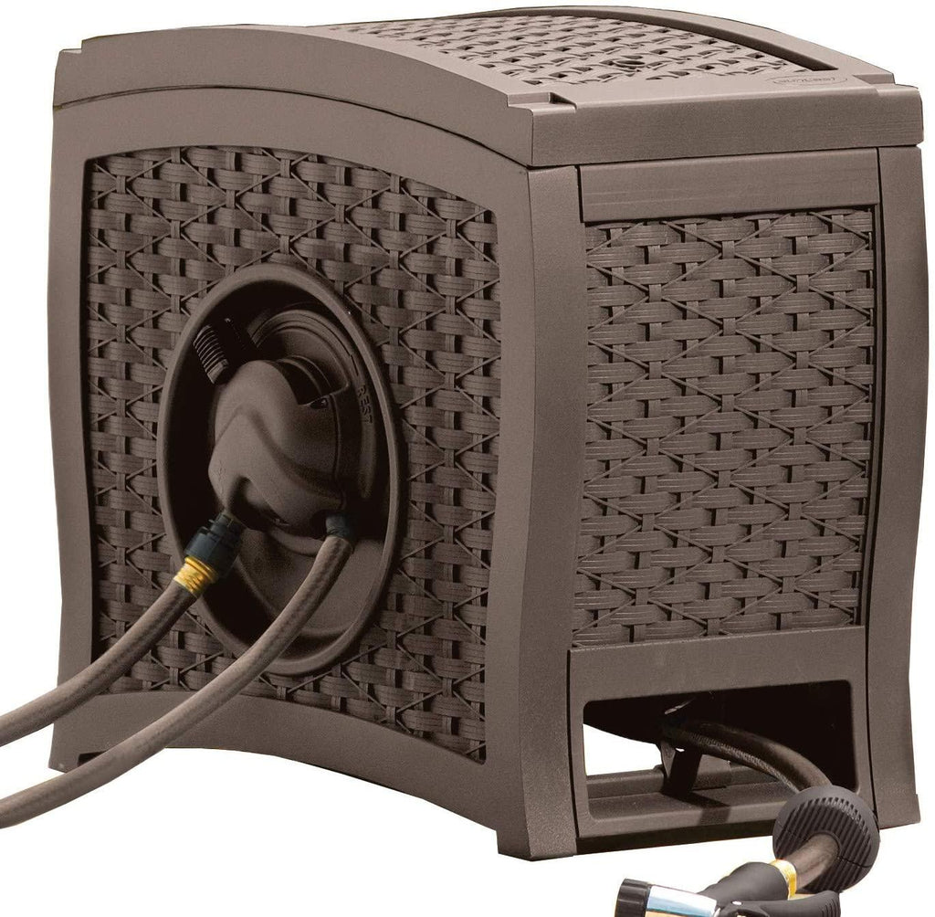 Suncast Aquawinder 125' Wicker Garden Hose Reel - Automatic Water-Powered Retractable, Java