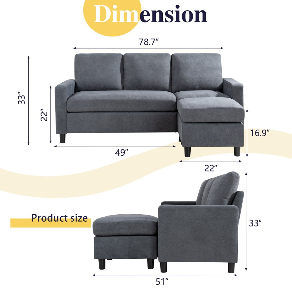 Walsunny Convertible Sectional Sofa, L-Shaped Linen Couch with Reversible Ottoman for Small Spaces